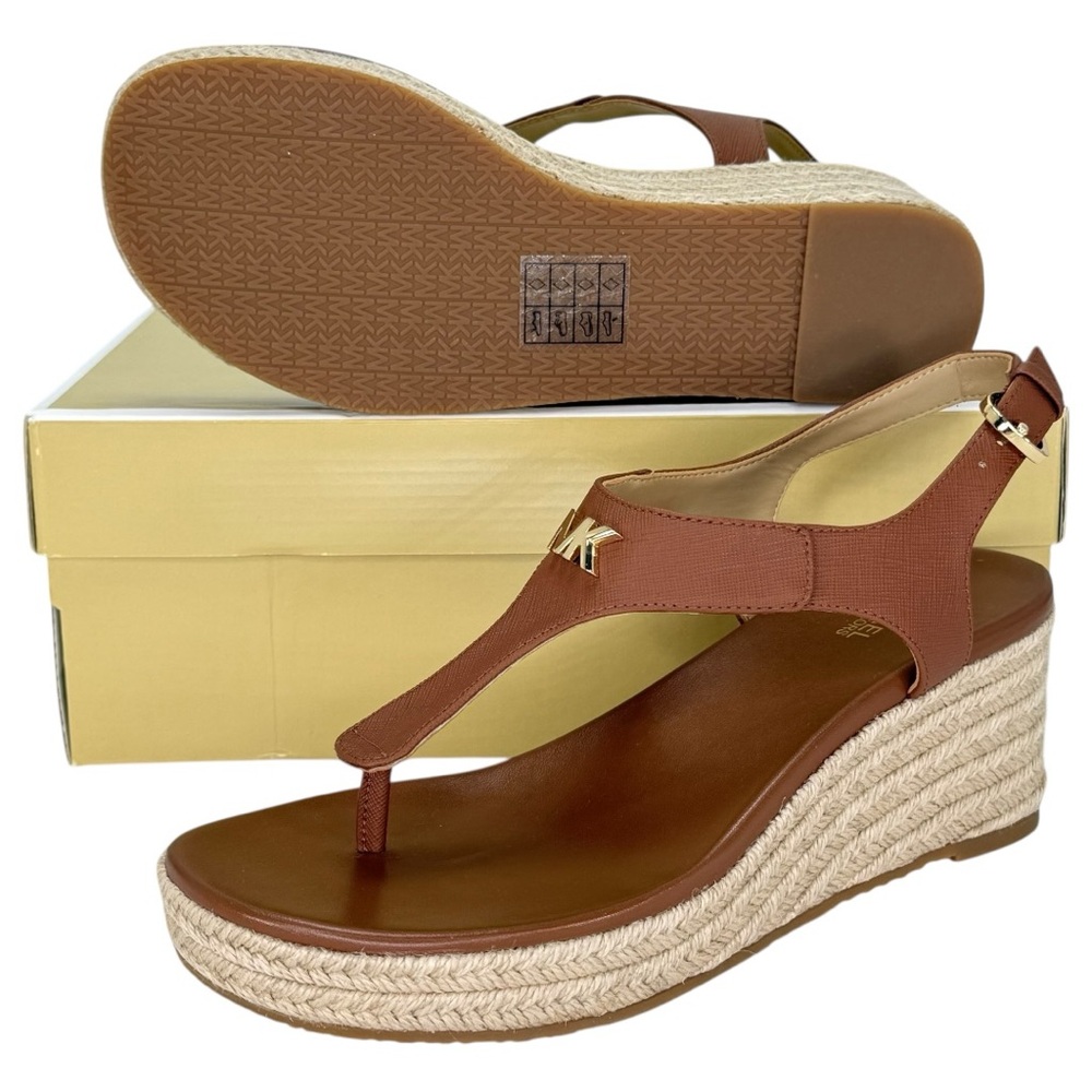 Michael Kors Laney Tan Faux Leather Womens Thong Wedge Sandals Size 7.5M - Picture 11 of 12